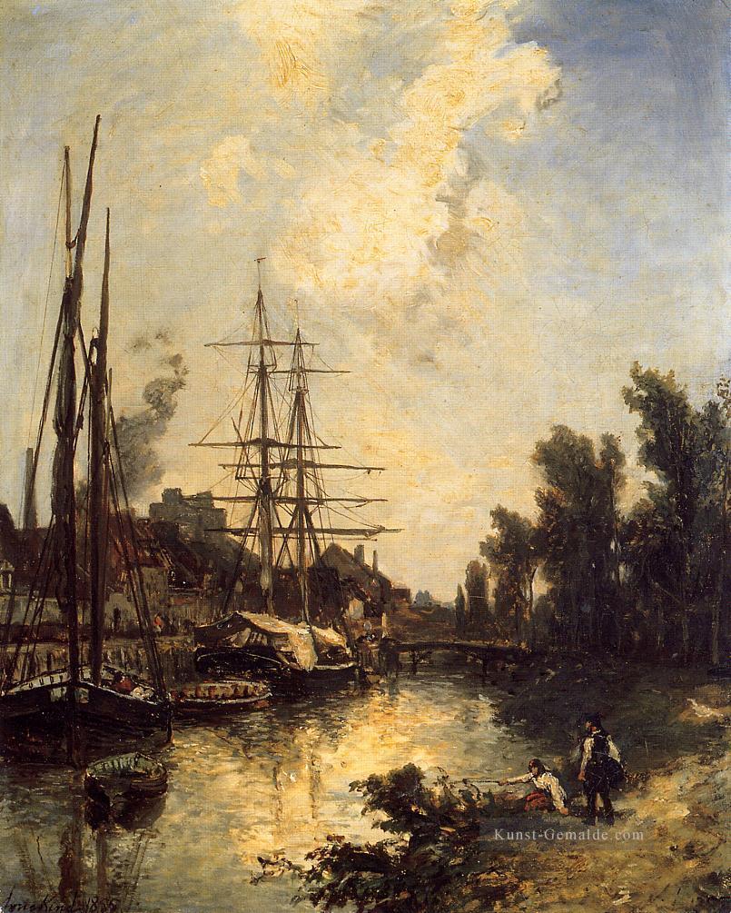 Boote Hafen Impressionismus Schiff Seestück Johan Barthold Jongkind Landschaft Fluss Ölgemälde